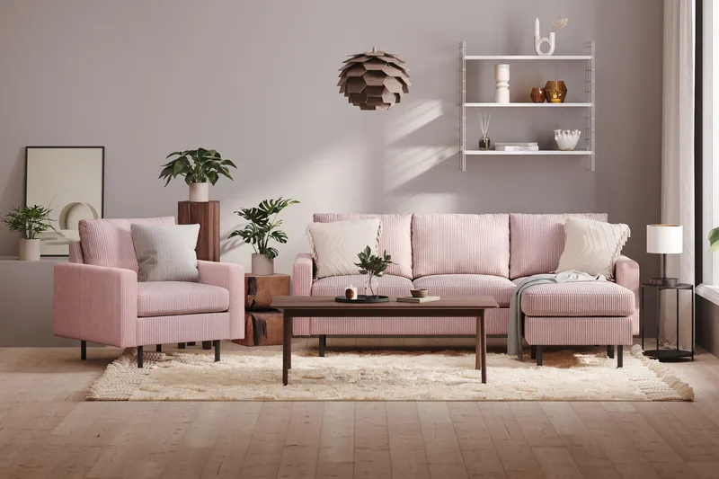 Peppe 3-sits Vändbar L-formad Divansoffa i Manchester - Rosa - Products - Möbler - Soffa - Divansoffa & schäslongsoffa - 3 sits soffa med divan