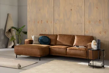 Akron 2-sits Soffa med Divan Vänster Bondedläder - Brun - Products - Möbler - Soffa - Divansoffa & schäslongsoffa - 2 sits soffa med divan