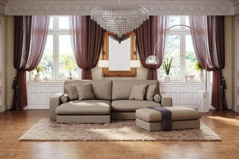 Arken Lyx 4-sits Vändbar L-formad Djup Divansoffa i Tyg - Brun - Products - Möbler - Soffa - Divansoffa & schäslongsoffa - 4 sits soffa med divan