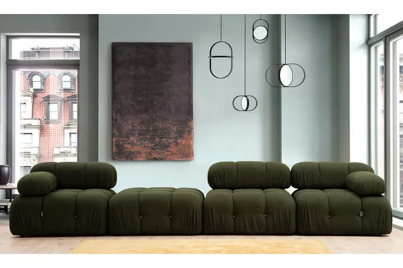 Belgin Bubblig Divansoffa 3-sits 288 cm med fasta armstöd och repdetaljer - Grön - Products - Möbler - Soffa - Divansoffa & schäslongsoffa - 3 sits soffa med divan