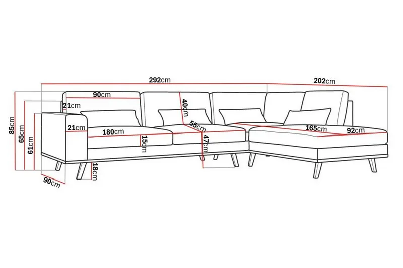 Copenhagen 4-sits Högervänd L-formad Divansoffa i Konstläder - Brun - Products - Möbler - Soffa - Divansoffa & schäslongsoffa - 4 sits soffa med divan