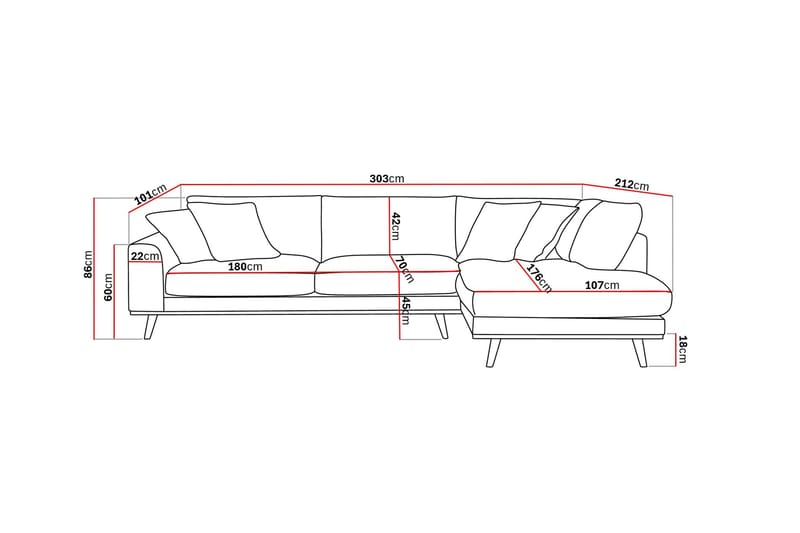 Copenhagen Premium 4-sits Högervänd L-formad Djup Schäslongsoffa i Tyg - Mörkbrun - Products - Möbler - Soffa - Divansoffa & schäslongsoffa - 4 sits soffa med divan