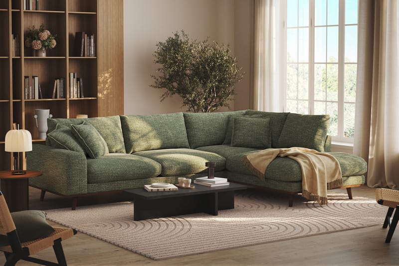 Copenhagen Premium 4-sits Högervänd L-formad Djup Schäslongsoffa i Chenille - Grön - Products - Möbler - Soffa - Divansoffa & schäslongsoffa - 4 sits soffa med divan