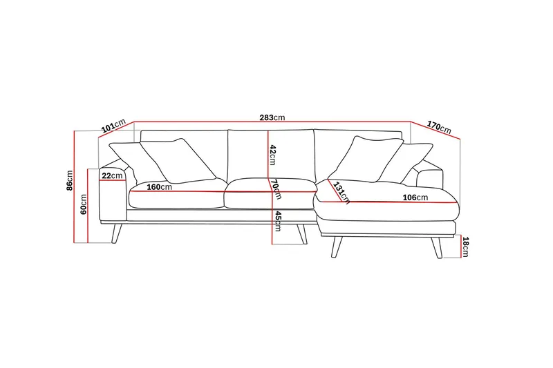 Copenhagen Premium 4-sits Högervänd L-formad Djup Divansoffa i Tyg - Grön - Products - Möbler - Soffa - Divansoffa & schäslongsoffa - 3 sits soffa med divan