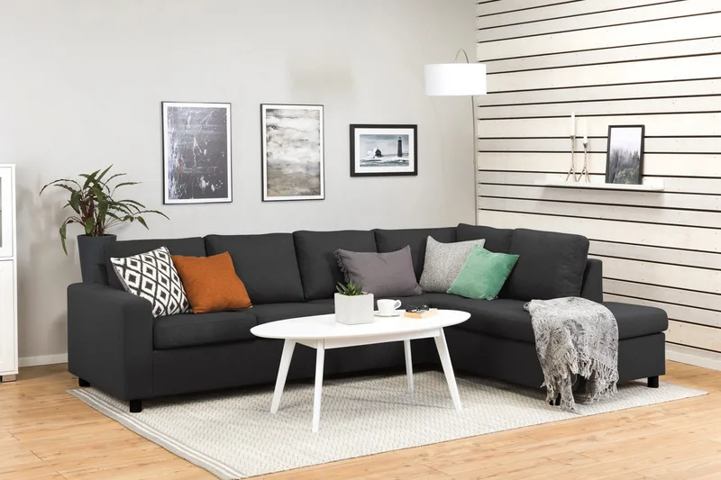 Crazy 4-sits Högervänd L-formad Schäslongsoffa i Tyg - Antracit - Products - Möbler - Soffa - Divansoffa & schäslongsoffa - 3 sits soffa med divan