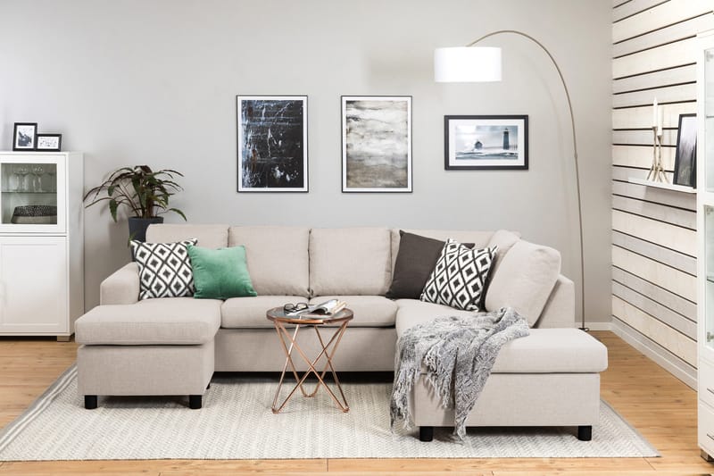 Crazy 4-sits Högervänd U-formad Small Soffa med Divan och Schäslong i Tyg - Beige - Products - Möbler - Soffa - Divansoffa & schäslongsoffa - 4 sits soffa med divan