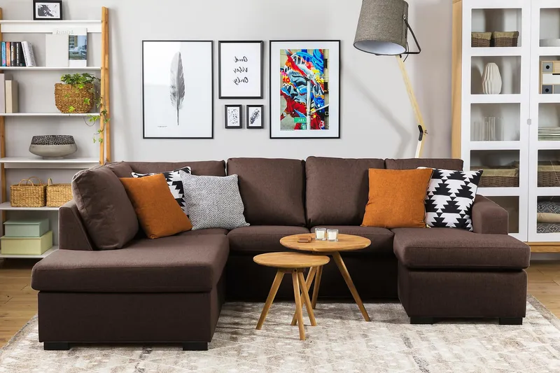 Crazy 4-sits Högervänd U-formad Small Soffa med Divan och Schäslong i Tyg - Brun - Products - Möbler - Soffa - Divansoffa & schäslongsoffa - 3 sits soffa med divan