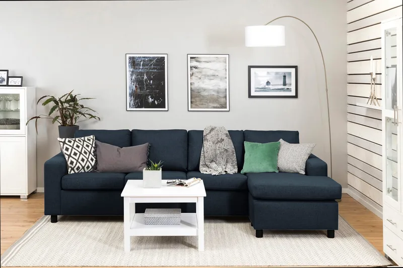 Crazy 4-sits Vändbar L-formad Divansoffa i Tyg - Blå - Products - Möbler - Soffa - Divansoffa & schäslongsoffa - 4 sits soffa med divan