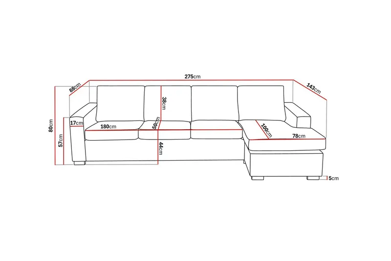 Crazy 4-sits Vändbar L-formad Divansoffa i Tyg - Grå - Products - Möbler - Soffa - Divansoffa & schäslongsoffa - 4 sits soffa med divan