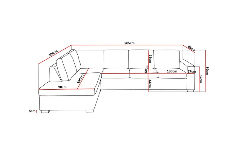 Crazy 4-sits Vänstervänd L-formad Schäslongsoffa i Tyg - Mörkgrå - Products - Möbler - Soffa - Divansoffa & schäslongsoffa - 3 sits soffa med divan