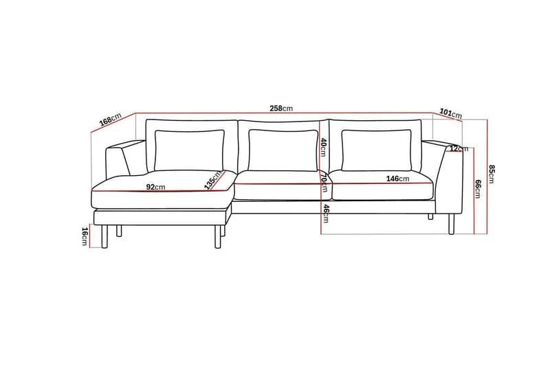 Florenz 3-sits Soffa med Divan Vänster - Ljusgrå - Products - Möbler - Soffa - Divansoffa & schäslongsoffa - 3 sits soffa med divan