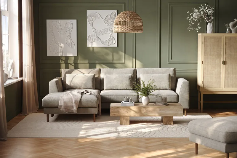 Florenz 3-sits Vänstervänd L-formad Divansoffa i Chenille - Grå / Beige - Products - Möbler - Soffa - Divansoffa & schäslongsoffa - 3 sits soffa med divan