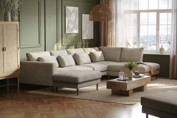 Florenz 4-sits Högervänd U-formad Soffa med Divan och Schäslong i Chenille - Grå / Beige - Products - Möbler - Soffa - Divansoffa & schäslongsoffa - 4 sits soffa med divan