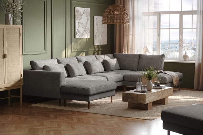 Florenz 4-sits Högervänd U-formad Soffa med Divan och Schäslong i Chenille - Ljusgrå - Products - Möbler - Soffa - Divansoffa & schäslongsoffa - 4 sits soffa med divan