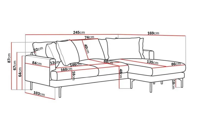 Menard 3-sits Högervänd L-formad Divansoffa i Tyg - Mörkgrå - Products - Möbler - Soffa - Divansoffa & schäslongsoffa - 3 sits soffa med divan