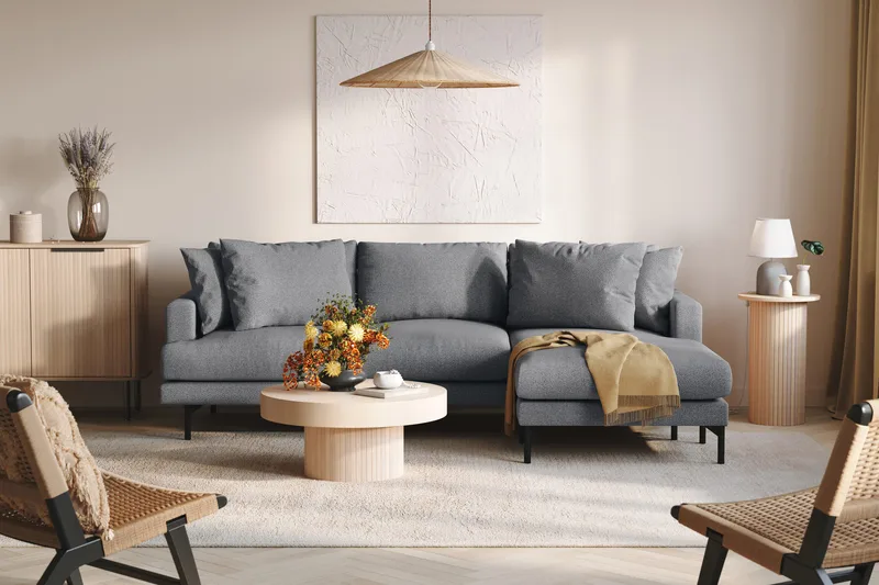 Menard 3-sits Högervänd L-formad Divansoffa i Tyg - Mörkgrå - Products - Möbler - Soffa - Divansoffa & schäslongsoffa - 3 sits soffa med divan