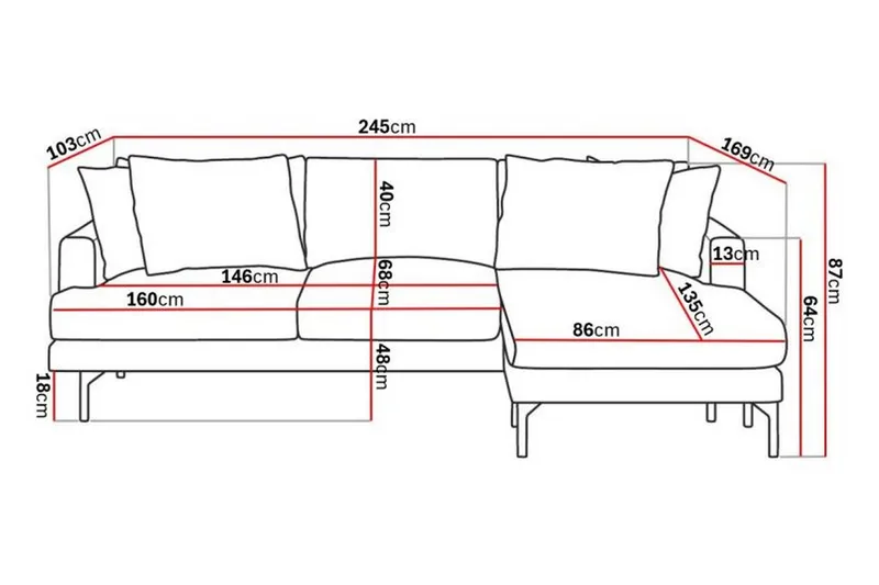 Menard 3-sits Högervänd L-formad Divansoffa i Tyg - Mörkgrå - Products - Möbler - Soffa - Divansoffa & schäslongsoffa - 3 sits soffa med divan