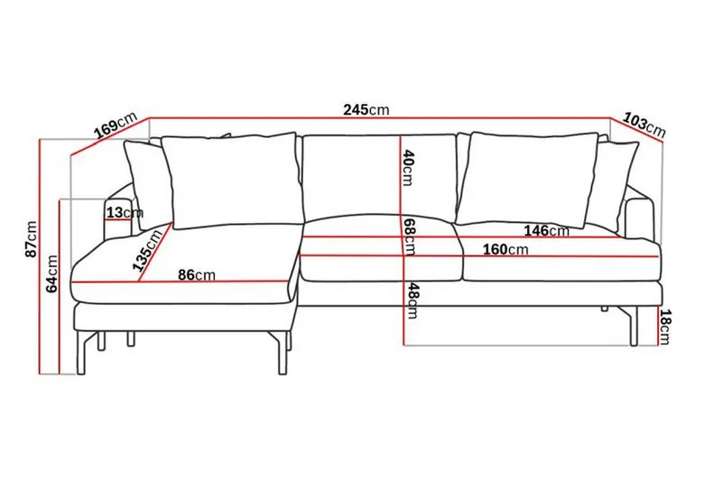 Menard 3-sits Vänstervänd L-formad Divansoffa i Manchester - Grön - Products - Möbler - Soffa - Divansoffa & schäslongsoffa - 3 sits soffa med divan