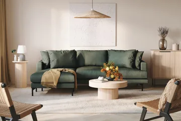 Menard 3-sits Vänstervänd L-formad Divansoffa i Manchester - Grön - Products - Möbler - Soffa - Divansoffa & schäslongsoffa - 3 sits soffa med divan