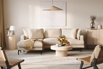 Menard 3-sits Vänstervänd L-formad Djup Divansoffa i Manchester - Beige - Products - Möbler - Soffa - Divansoffa & schäslongsoffa - 3 sits soffa med divan