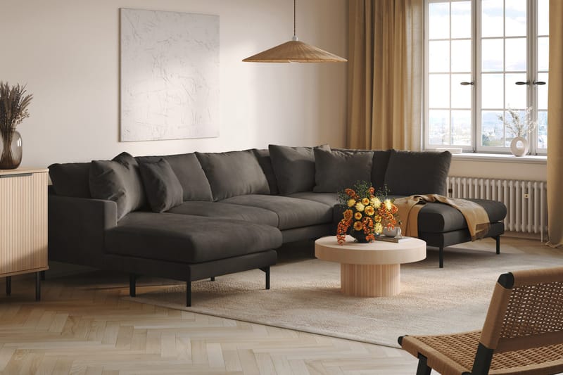 Menard 4-sits Högervänd Stor U-formad Djup Soffa med Divan och Schäslong i Manchester - Mörkgrå - Products - Möbler - Soffa - Divansoffa & schäslongsoffa - 4 sits soffa med divan