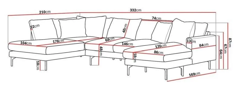 Menard 4-sits Vänstervänd Stor U-formad Djup Large Soffa med Divan och Schäslong i Tyg - Brun - Products - Möbler - Soffa - Divansoffa & schäslongsoffa - 4 sits soffa med divan
