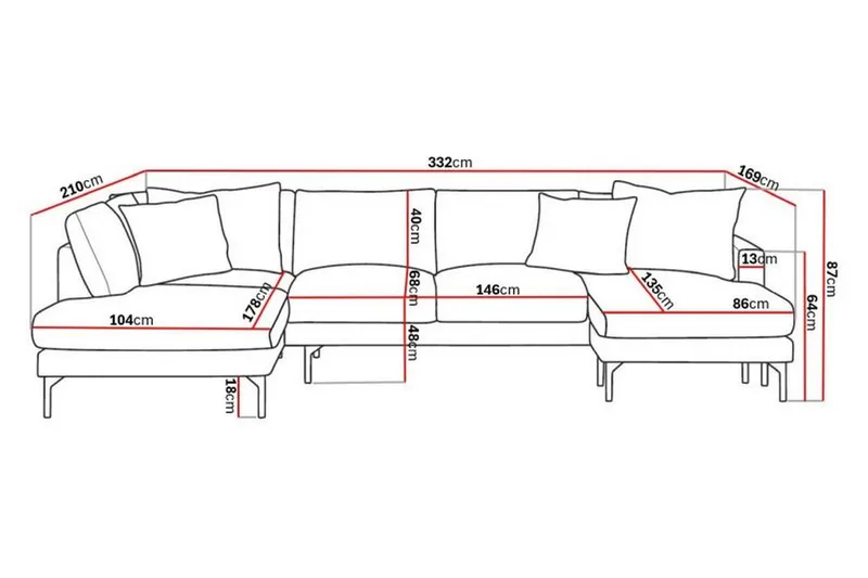 Menard 4-sits Vänstervänd Stor U-formad Djup Soffa med Divan och Schäslong i Manchester - Grå - Products - Möbler - Soffa - Divansoffa & schäslongsoffa - 4 sits soffa med divan