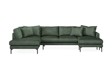 Menard 4-sits Vänstervänd Stor U-formad Djup Soffa med Divan och Schäslong i Manchester - Grön - Products - Möbler - Soffa - Divansoffa & schäslongsoffa - 4 sits soffa med divan