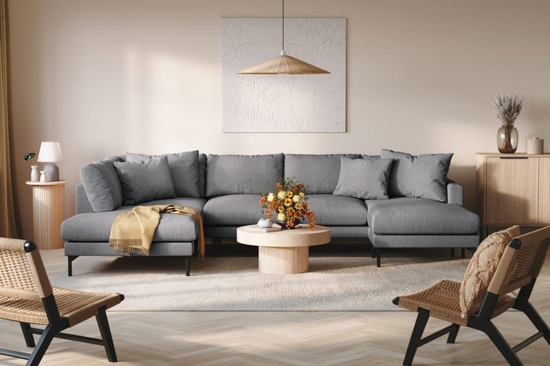 Menard 4-sits Vänstervänd Stor U-formad Djup Soffa med Divan och Schäslong i Tyg - Mörkgrå - Products - Möbler - Soffa - Divansoffa & schäslongsoffa - 4 sits soffa med divan
