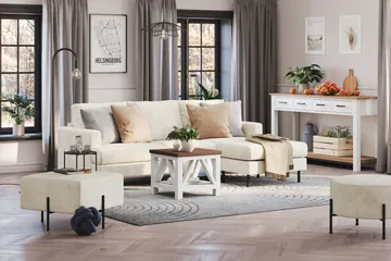 Menard Compact 3-sits Högervänd L-formad Divansoffa i Sammet - Krämvit - Products - Möbler - Soffa - Divansoffa & schäslongsoffa - 3 sits soffa med divan