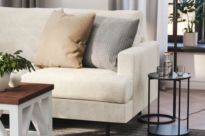 Menard Compact 3-sits Vänstervänd L-formad Divansoffa i Sammet - Krämvit - Products - Möbler - Soffa - Divansoffa & schäslongsoffa - 3 sits soffa med divan