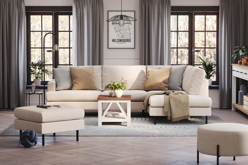 Menard Compact 4-sits Högervänd L-formad Schäslongsoffa i Tyg - Beige - Products - Möbler - Soffa - Divansoffa & schäslongsoffa - 4 sits soffa med divan