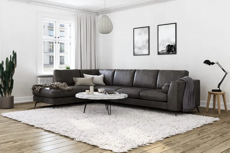Ocean Lyx 4-sits Vänstervänd L-formad Schäslongsoffa i Konstläder - Mörkgrå - Products - Möbler - Soffa - Divansoffa & schäslongsoffa - 4 sits soffa med divan