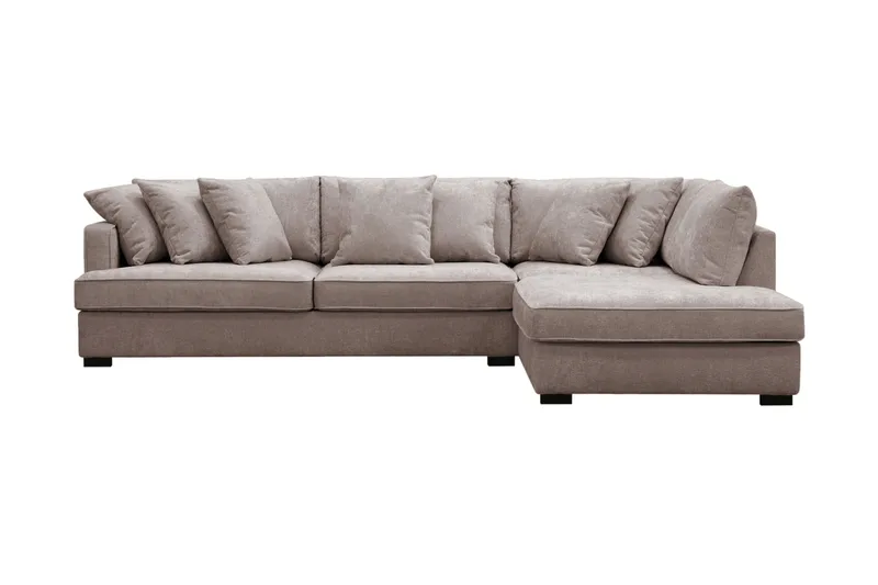 Rossita 4-sits Högervänd L-formad Djup Schäslongsoffa i Chenille, Grå / Brun