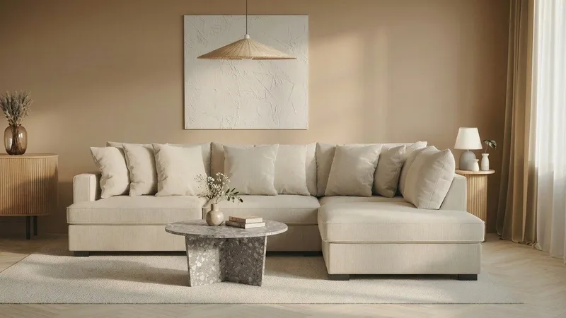 Rossita 4-sits Högervänd L-formad Djup Schäslongsoffa i Manchester - Greige - Products - Möbler - Soffa - Divansoffa & schäslongsoffa - 4 sits soffa med divan