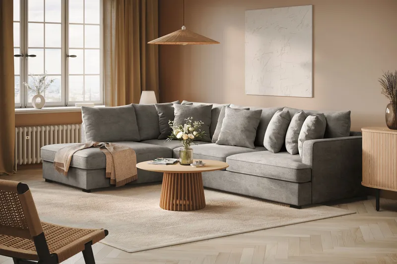 Rossita 4-sits Vänstervänd L-formad Djup Schäslongsoffa i Chenille - Ljus Grå - Products - Möbler - Soffa - Divansoffa & schäslongsoffa - 4 sits soffa med divan