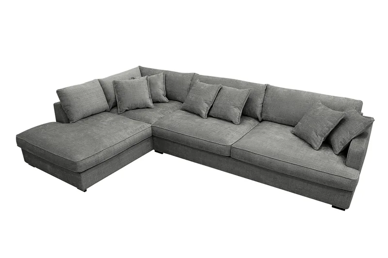 Rossita Lyx 4-sits Vänstervänd L-formad Extra Djup Schäslongsoffa i Chenille - Grå Chenille - Products - Möbler - Soffa - Divansoffa & schäslongsoffa - 4 sits soffa med divan