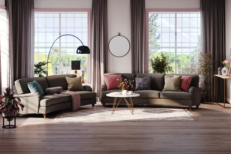 Howard Lyx 3-sits Svängd Manchestersoffa - Mörkgrå - Products - Möbler - Soffa - 3 sits soffa