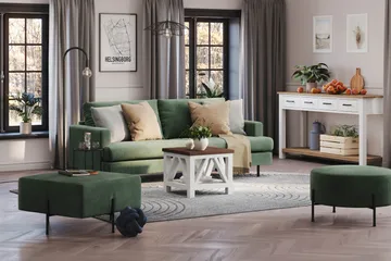 Menard Compact 3-sits Manchestersoffa - Grön - Products - Möbler - Soffa - 3 sits soffa
