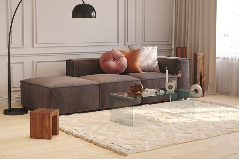 Cubo 3-sits Djup Modulsoffa + Fotpall i Sammet - Mörkgrå - Products - Möbler - Soffa - Modulsoffa - Komplett modulsoffa