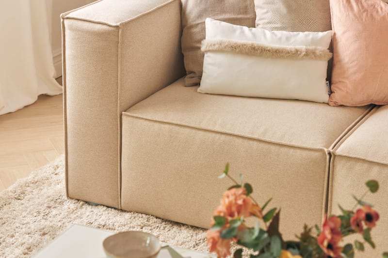 Cubo 3-sits Djup Modulsoffa + Fotpall i Tyg - Beige - Products - Möbler - Soffa - Modulsoffa - Komplett modulsoffa