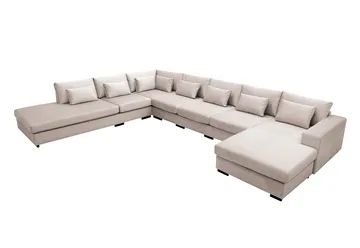 Grande Stor 7-sits U-Soffa med Divan Höger - Beige Sammet - Products - Möbler - Soffa - Modulsoffa - Komplett modulsoffa