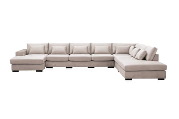 Grande Stor 7-sits U-Soffa med Divan Vänster - Beige Sammet - Products - Möbler - Soffa - Modulsoffa - Komplett modulsoffa
