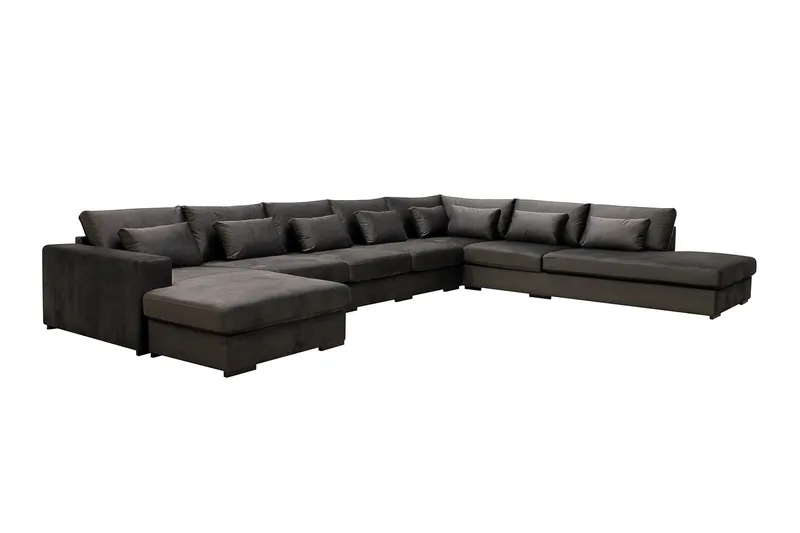 Grande Stor 7-sits U-Soffa med Divan Vänster - Mörkgrå Sammet - Products - Möbler - Soffa - Modulsoffa - Komplett modulsoffa