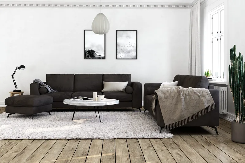 Ocean Lyx 3-sits Sammetssoffa - Mörkgrå - Products - Möbler - Soffa - 3 sits soffa