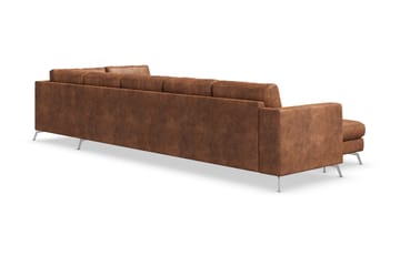 Ocean Lyx 6-sits Högervänd U-formad Soffa med Divan och Schäslong + Fotpall i Konstläder - Brun - Products - Möbler - Soffa - U-soffa