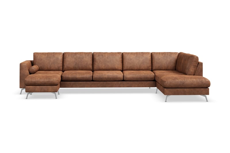 Ocean Lyx 6-sits Högervänd U-formad Soffa med Divan och Schäslong + Fotpall i Konstläder - Brun - Products - Möbler - Soffa - U-soffa