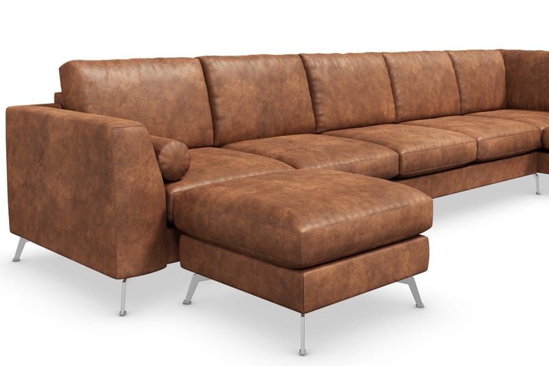 Ocean Lyx 6-sits Högervänd U-formad Soffa med Divan och Schäslong + Fotpall i Konstläder - Brun - Products - Möbler - Soffa - U-soffa