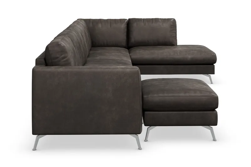 Ocean Lyx 6-sits Högervänd U-formad Soffa med Divan och Schäslong + Fotpall i Konstläder - Mörkgrå - Products - Möbler - Soffa - U-soffa