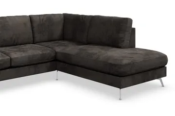 Ocean Lyx 6-sits Högervänd U-formad Soffa med Divan och Schäslong + Fotpall i Sammet - Mörkgrå - Products - Möbler - Soffa - U-soffa